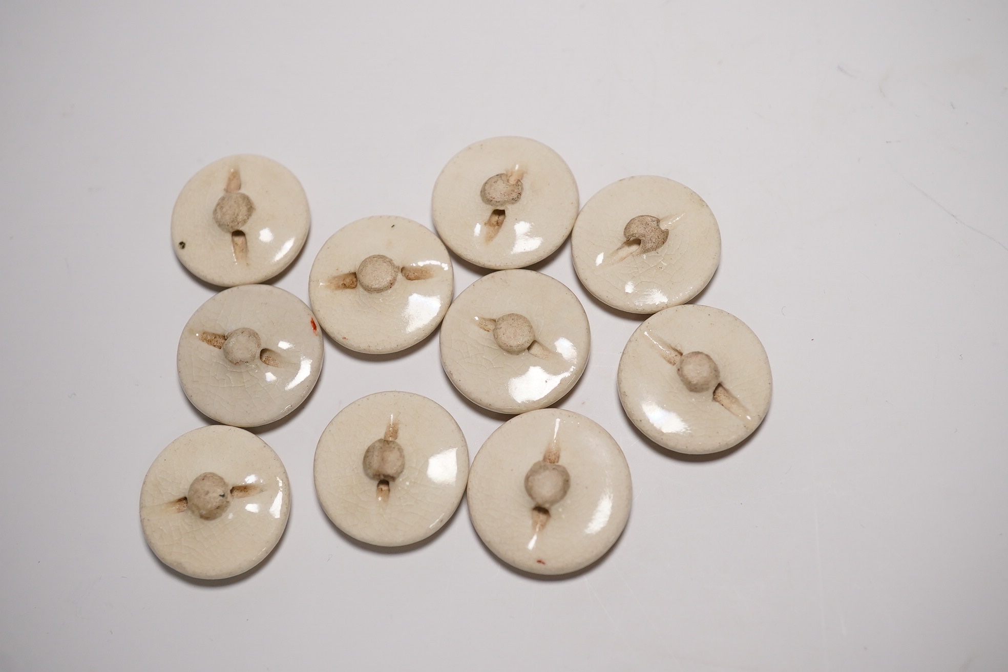 Ten Japanese Satsuma buttons decorated with bijin girls, 19mm diam. Condition - good